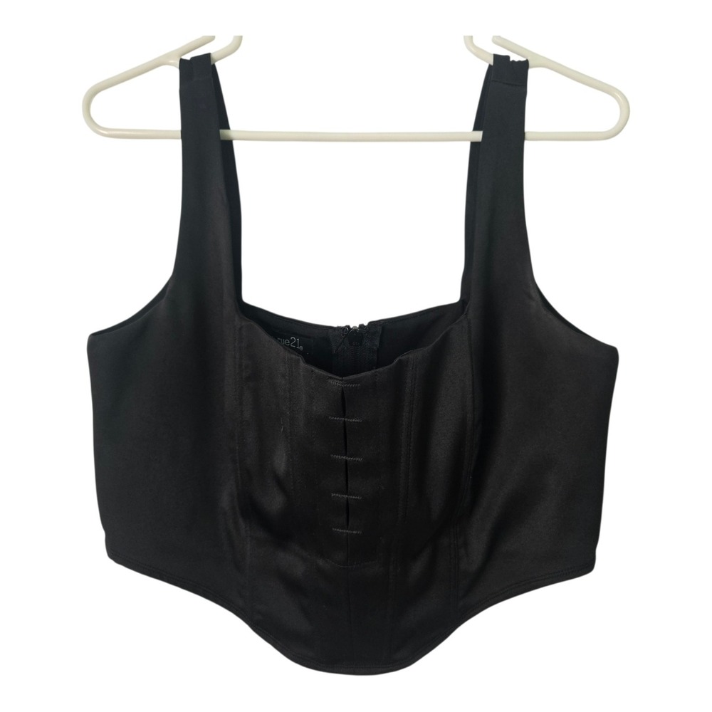 Rue21 Black Corset Crop Top Womens Large Square Neck Boned Zipper Back - Picture 2 of 9
